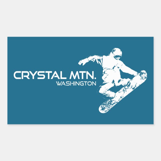Sticker Rectangulaire Crystal Mountain Washington Snowboardeur (Devant)