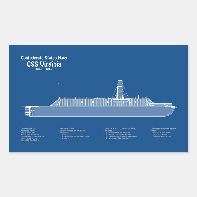 Sticker Rectangulaire CSS Virginie - Plan de plan des navires ABD (Devant)