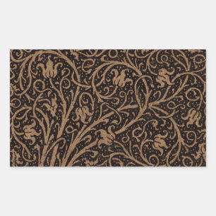 Sticker Rectangulaire Cuir à outils Brown Art Nouveau Floral