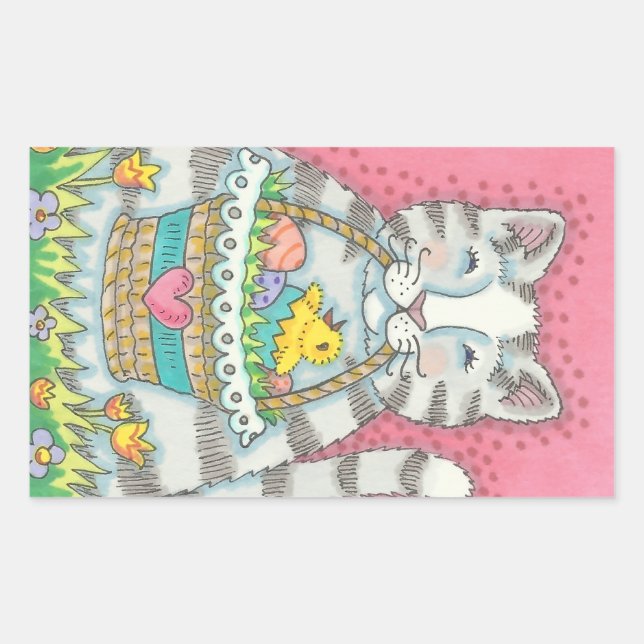 STICKER RECTANGULAIRE CUISINE & PÂQUES BASKET D'OEUFS, BALISES DE CHAT (Devant)