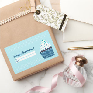 Sticker Rectangulaire Cupcake d'anniversaire bleu