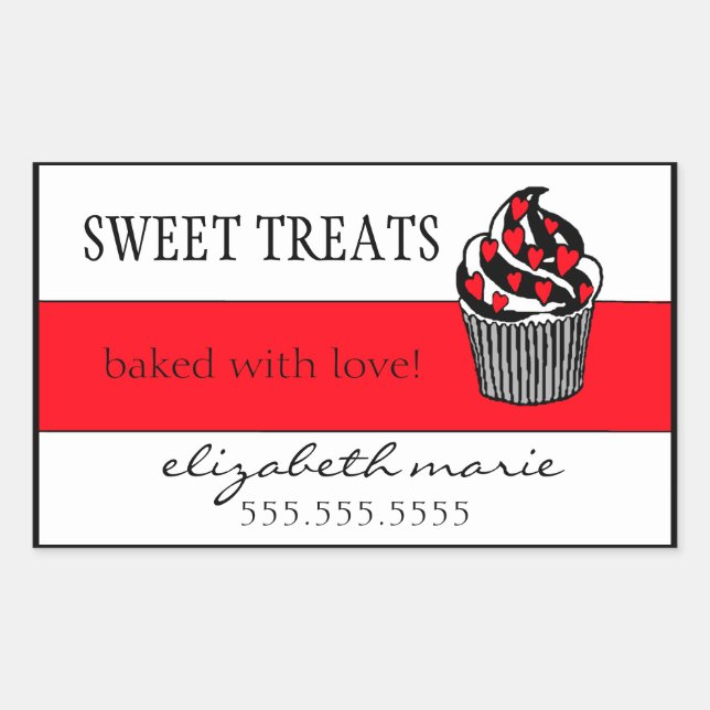 Sticker Rectangulaire Cupcake des Coeurs rouges (Devant)