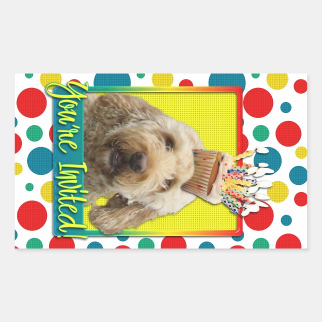 Sticker Rectangulaire Cupcake d'invitation - GoldenDoodle (Devant)