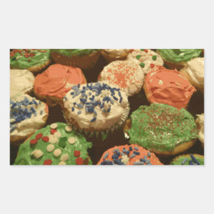 Sticker Rectangulaire Cupcakes de Noël avec arroses