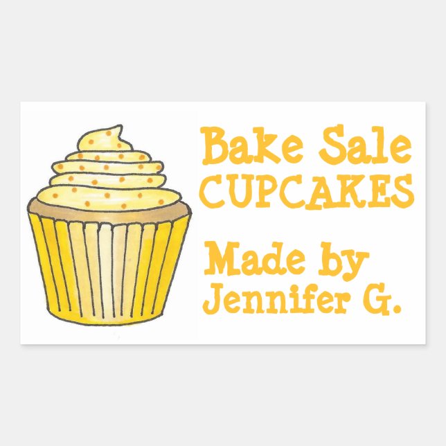 Sticker Rectangulaire Cupcakes De Vente De Gâteaux Personnalisés Cuits A (Devant)