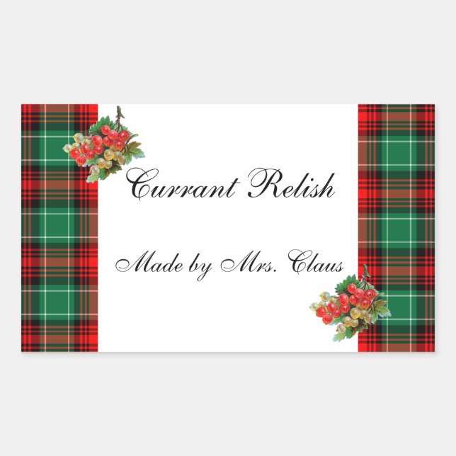 Sticker Rectangulaire Currants Green Red Plaid Custom Holiday Recette (Devant)