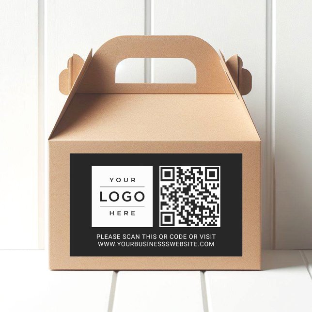 Sticker Rectangulaire Custom Black Business Logo and Website QR Code (Créateur téléchargé)
