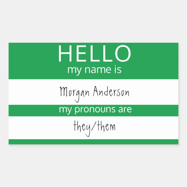 Sticker Rectangulaire Custom HELLO Mon Nom Pronouns Est Un Badge (Devant)