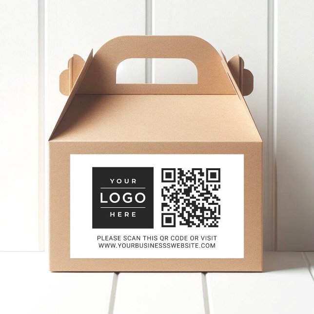 Sticker Rectangulaire Custom White Business Logo QR Code (Créateur téléchargé)