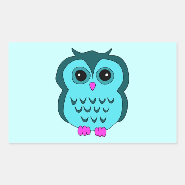 Sticker Rectangulaire Cute Aqua Owl Pieds roses (Devant)