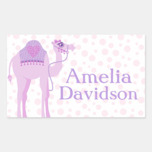 Sticker Rectangulaire Cute chameau nom plaque d'immatriculation violet i