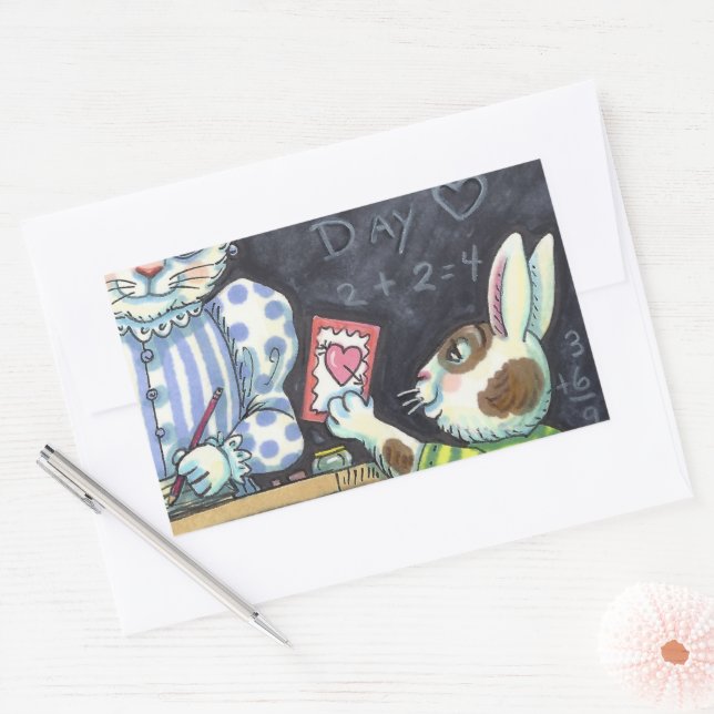 STICKER RECTANGULAIRE CUTE ENSEIGNANT'S PET, APPLE & VALENTINE BUNNY RAB (Enveloppe)