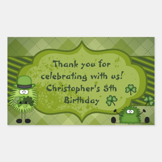 Sticker Rectangulaire Cute Fuzzies et Clochers Merci irlandais Anniversa (Devant)