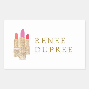Sticker Rectangulaire Cute Gold Sequin Lipstick maquillage Artiste Beaut