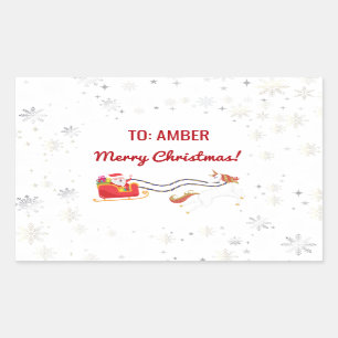 Sticker Rectangulaire Cute Modern Unicorn Père Noël Nom personnalisé Noë