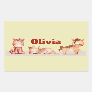 Sticker Rectangulaire Cute Petit Cheval Animal Nom Personnalisé