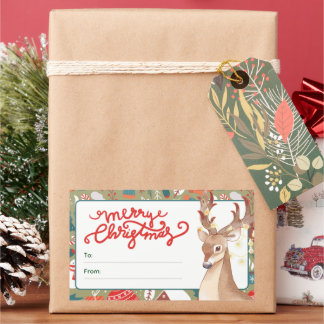 Sticker Rectangulaire Cute Reindeer Merry Christmas Lights