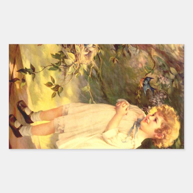 Sticker Rectangulaire Cutie victorien avec des oiseaux (Devant)