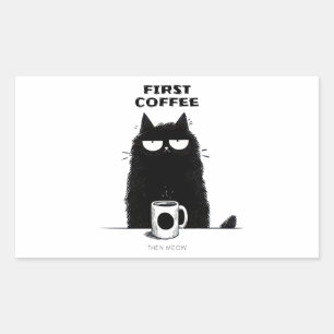 Sticker Rectangulaire D'abord le café, puis miaou - Amateur de café et d