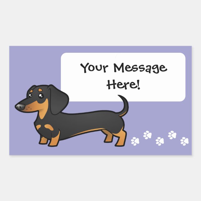 Sticker Rectangulaire Dachshund de dessin (manteau lisse) (Devant)