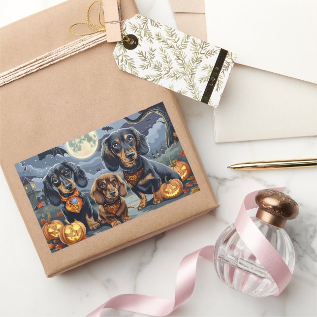 Sticker Rectangulaire Dachshund Halloween Éffrayant (Cadeaux)
