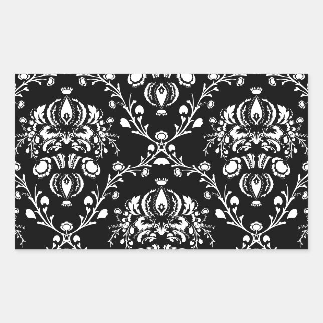 Sticker Rectangulaire Damas noir et blanc (Devant)