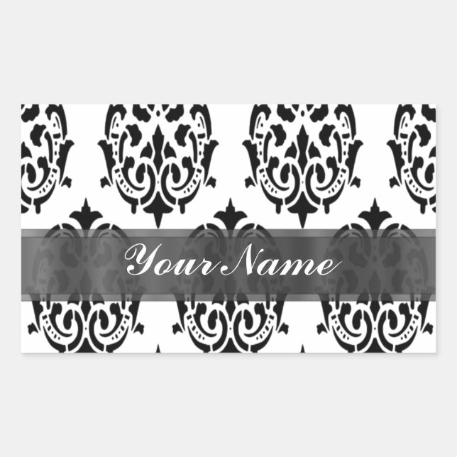 Sticker Rectangulaire Damas noir et blanc (Devant)