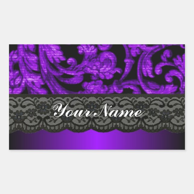 Sticker Rectangulaire Damas noir et violet (Devant)