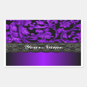 Sticker Rectangulaire Damas noir et violet