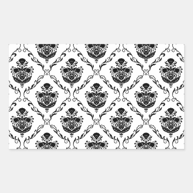 Sticker Rectangulaire Damas noir traditionnel (Devant)