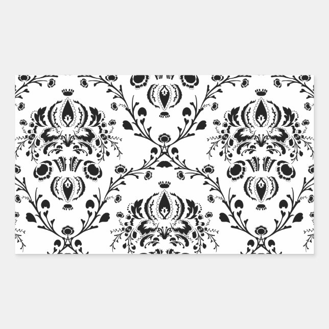 Sticker Rectangulaire Damask blanc et noir (Devant)
