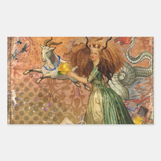 Sticker Rectangulaire Dame de la Renaissance Capricorne Fantastique Vint (Devant)