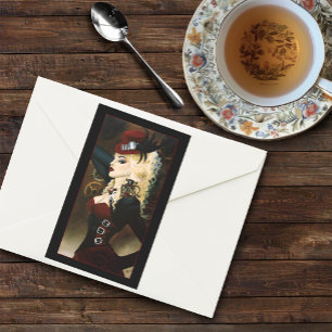 Sticker Rectangulaire Dame Élégante Steampunk Victorienne Rouge à Mécani