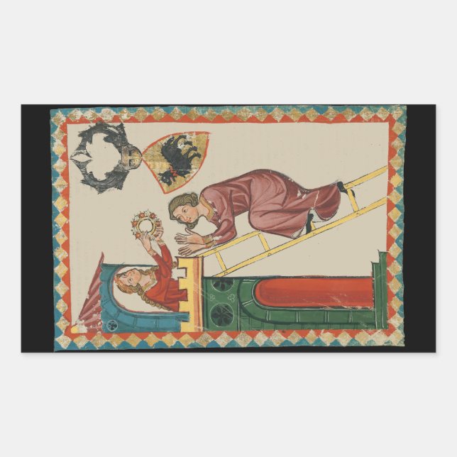Sticker Rectangulaire Dame offrant un cadeau à un prétendant, 14e siècle (Devant)