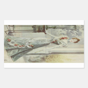 Sticker Rectangulaire Dame victorienne - Robe Vintage en gris mode