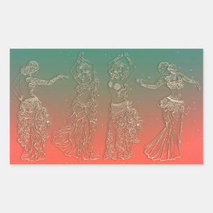 Sticker Rectangulaire Danseuses de danse du ventre sarcelle corail Fête