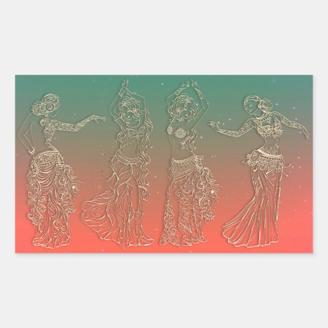 Sticker Rectangulaire Danseuses de danse du ventre sarcelle corail Fête  (Devant)
