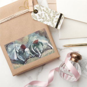 Sticker Rectangulaire Danseuses lacant leurs chaussures par Edgar Degas