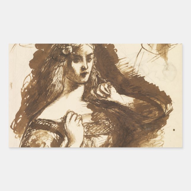 Sticker Rectangulaire Dante Gabriel Rossetti - Croquis mi-longueur (Devant)
