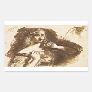 Sticker Rectangulaire Dante Gabriel Rossetti - Croquis mi-longueur