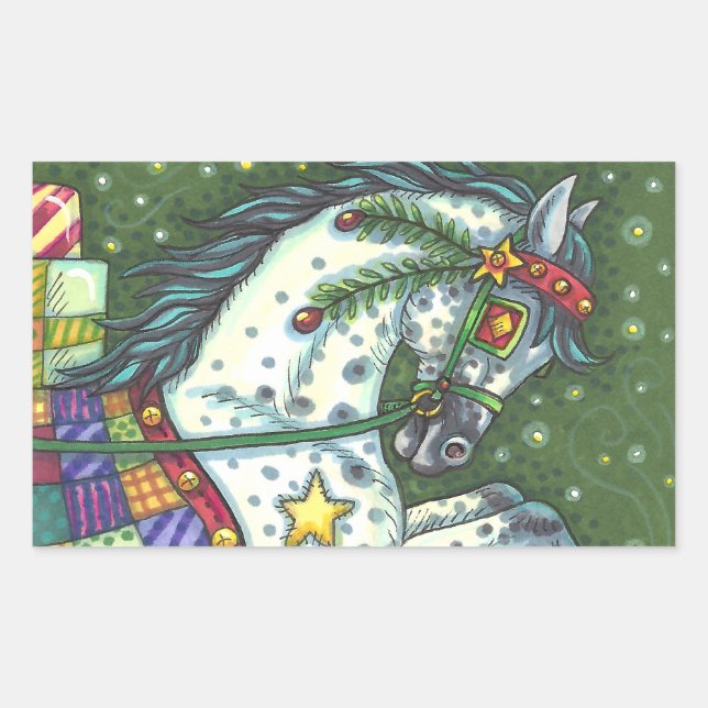 STICKER RECTANGULAIRE DAPPLE GRAY DANS UN SEUL CHEVAL OUVERT SLEIGH, COL (Devant)