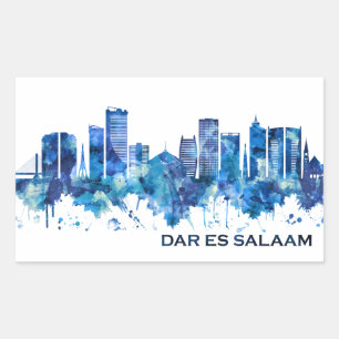 Sticker Rectangulaire Dar es Salaam Tanzanie Skyline bleu