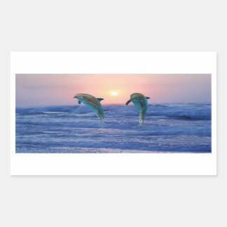 Sticker Rectangulaire Dauphin de verdure au lever du soleil