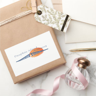 Sticker Rectangulaire Dauphin Island Pont Alabama et coucher du soleil.