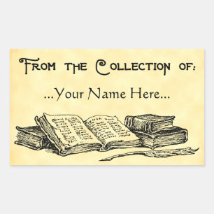 Sticker Rectangulaire De la collection de livres anciens Quill Bookplate
