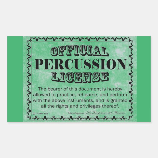Sticker rectangulaire de licence de percussion (Devant)
