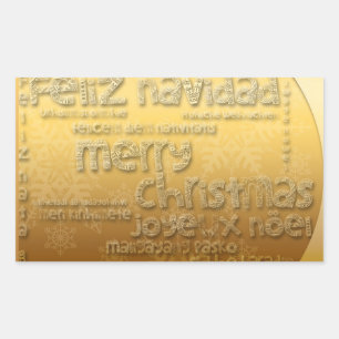 Sticker rectangulaire de Noël international d'or