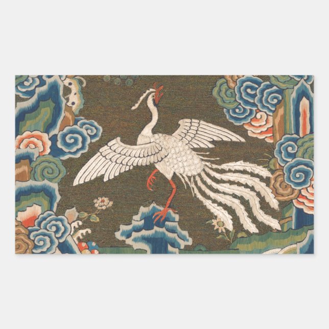 Sticker Rectangulaire Décor d'antiquité chinois d'oiseaux (Devant)