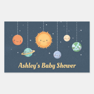 Sticker Rectangulaire Décoration de Baby Shower Espace avec Soleil et Pl