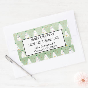 Sticker Rectangulaire Décoré White Xmas Trees Green Star Adresse